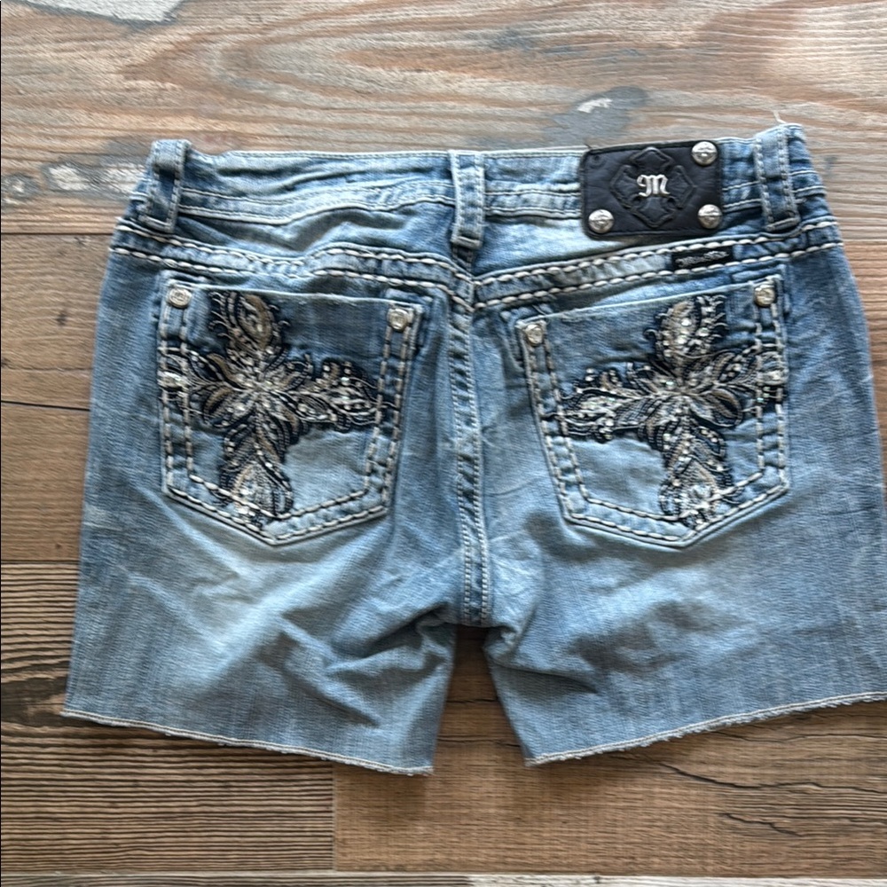 Miss Me Blue Jean Shorts with Embellished Back